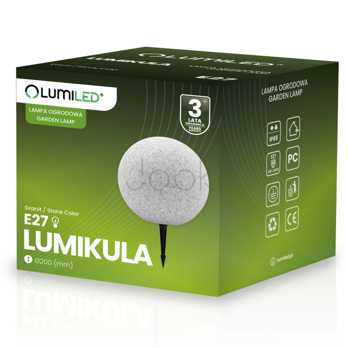 Садовый уличный светильник Lumiled Lumikula 20 см, E27, 230V с вилкой, IP65, декоративная каменная лампа шар