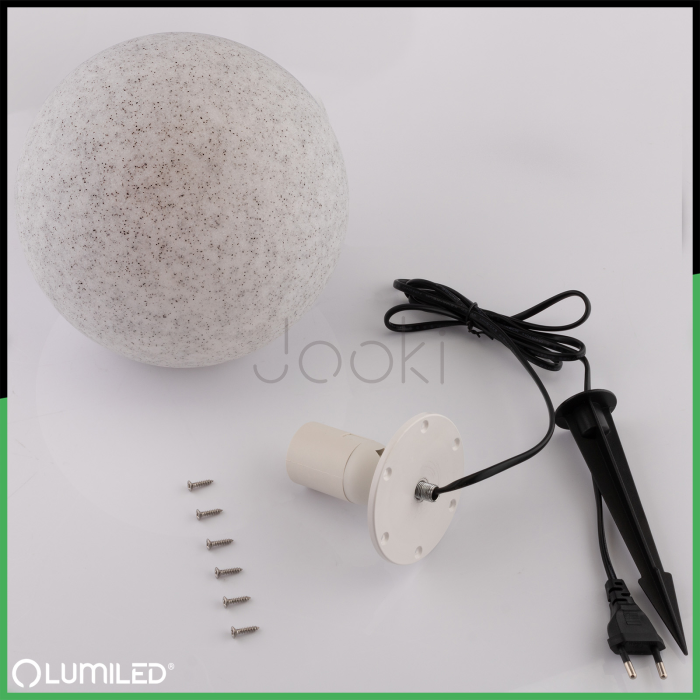 Садовый уличный светильник Lumiled Lumikula 20 см, E27, 230V с вилкой, IP65, декоративная каменная лампа шар