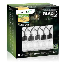 Садовая солнечная LED гирлянда Lumiled GLADI 3, 50 лампочек, 16,7м, теплый свет 3000K, IP44