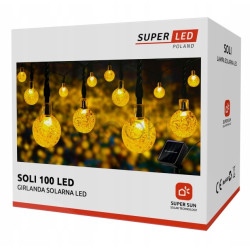 Солнечная гирлянда 100 LED-шариков, SuperLED Soli — длина 19 м, теплый белый свет, IP65, датчик сумерков, для сада, террасы