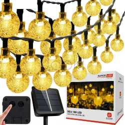 Солнечная гирлянда 100 LED-шариков, SuperLED Soli — длина 19 м, теплый белый свет, IP65, датчик сумерков, для сада, террасы