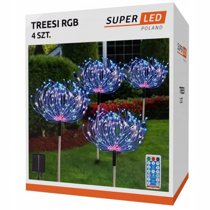 Комплект 4x сонячних ламп SuperLED "Деревце RGB" з пультом і USB