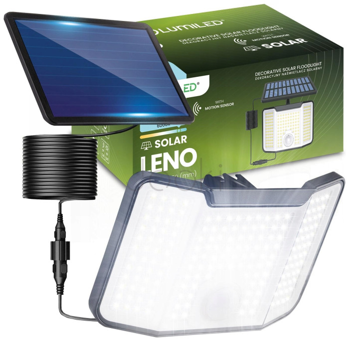 Сонячний LED‑прожектор Lumiled LENO 10 Вт широкий кут освітлення, з датчиком руху і сутінків — IP44, 800 лм, холодне біле світло 6500K