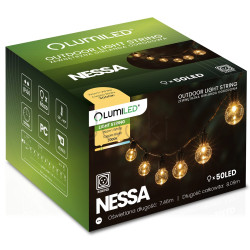 Наружная гирлянда на 50 LED-шариков, 8м, от сети 230V, теплый свет 3000 K, IP44, Lumiled Nessa