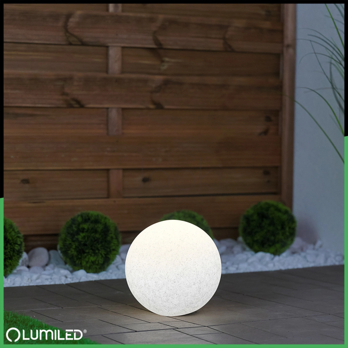 Садовий вуличний світильник Lumiled Lumikula 40 см, E27, 230V з вилкою, IP65, декоративна кам’яна лампа куля