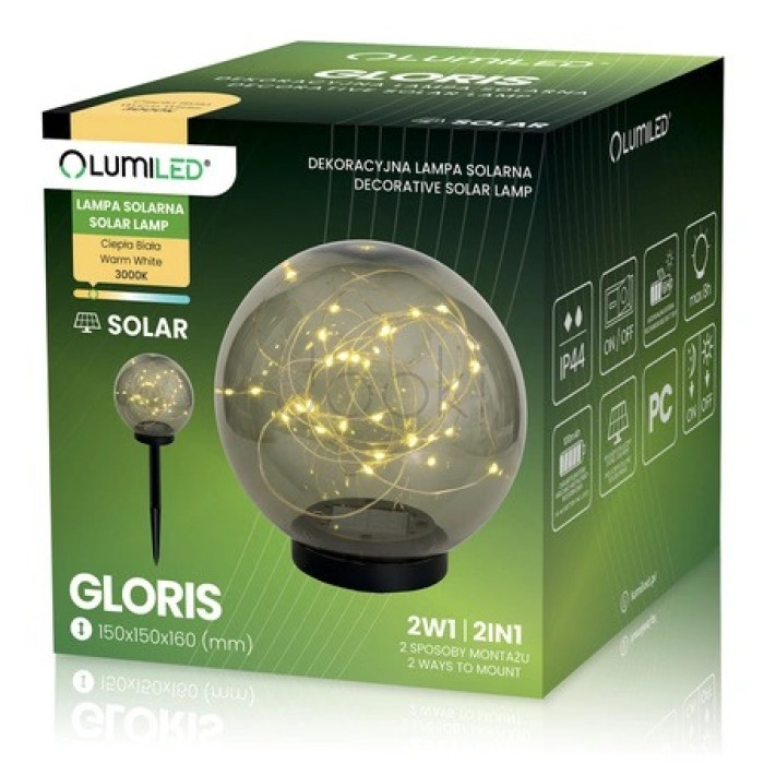 Садовий світильник-куля на сонячній батареї Lumiled GLORIS, 15 см, 3000K, IP44