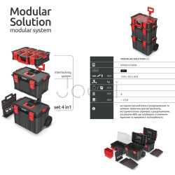 Набор ящиков для инструментов 3в1 Kistenberg Modular Solution — модульный комплект на колесах, телескопическая ручка