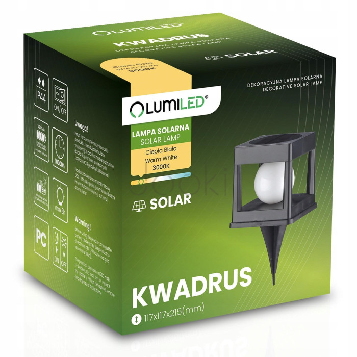 Сонячний садовий LED світильник Lumiled KWADRUS 3000K, для стовпів огорожі, паркану та тераси, IP44