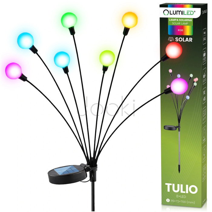 Сонячний садовий LED світильник RGB 70 см, декоративний світильник «Кульбаба», LUMILED TULIO