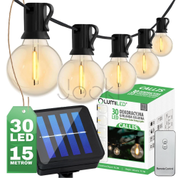 Сонячна гірлянда 30 LED-ліхтариків з пультом, зарядка USB, довжина 15м, тепле світло 2700 K, IP44, Lumiled CALLIS