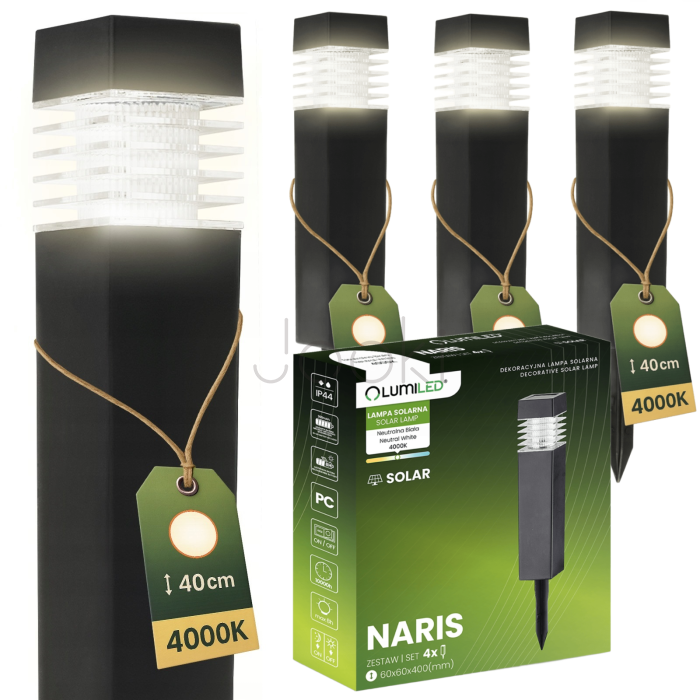 Набор садовых ландшафтных LED-столбиков 4шт Lumiled Naris — нейтральный свет 4000K, автоматическое включение, IP44