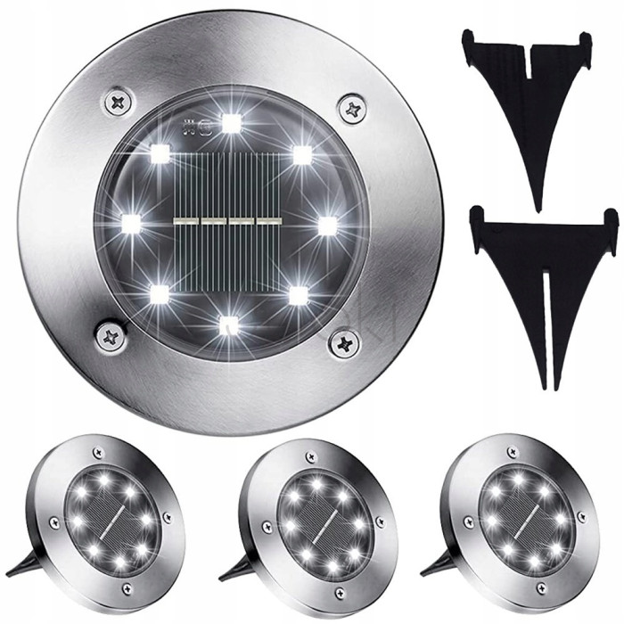Сонячна лампа LED Terra 8 LED для саду, світильник на сонячній батареї, форма диск, набір 4шт