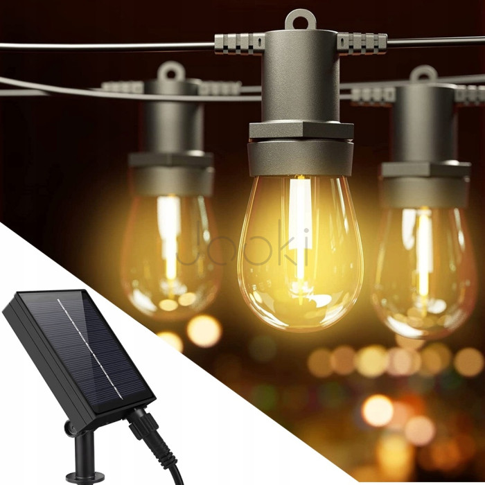 Сонячна гірлянда SuperLED Soli — 15 м, 15 змінних LED-лампочок E27, IP44, тепле біле світло, з пультом і зарядкою USB