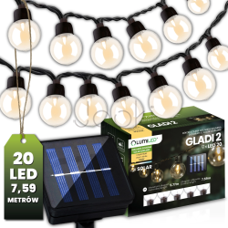 Солнечная гирлянда 20 LED-шариков, 7,59 м, теплый свет 3000K, IP44 Lumiled GLADI 2