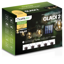 Солнечная гирлянда 20 LED-шариков, 7,59 м, теплый свет 3000K, IP44 Lumiled GLADI 2