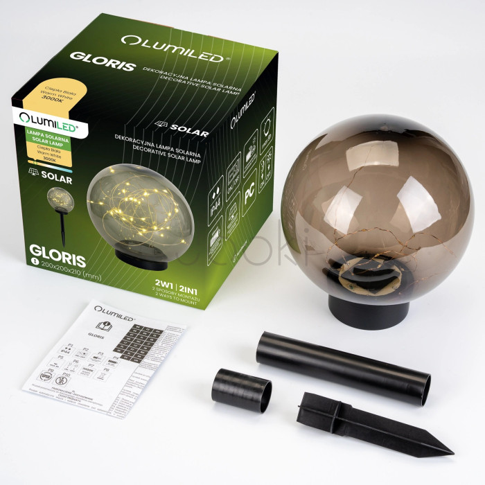 Садовий світильник-куля на сонячній батареї Lumiled GLORIS, 20 см, 3000K, IP44