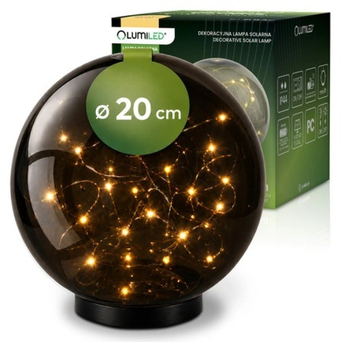 Садовий світильник-куля на сонячній батареї Lumiled GLORIS, 20 см, 3000K, IP44