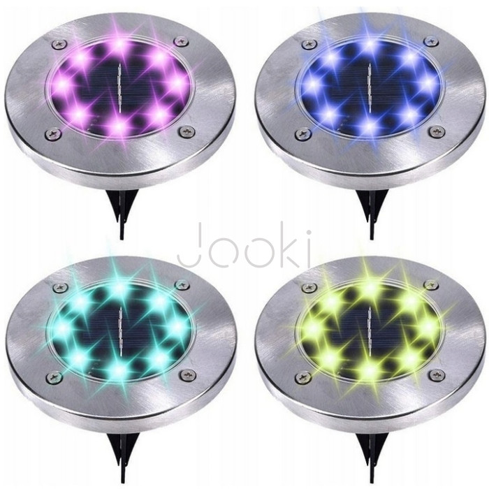 Лампа сонячна садова RGB вулична в землю вбивний диск LED світильник SuperLED, 4шт