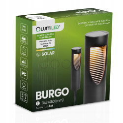 Набір садових круглих сонячних LED‑стовпчиків 4 шт — Burgo Lumiled, нейтральне біле світло 4000 K, чорний корпус, IP44