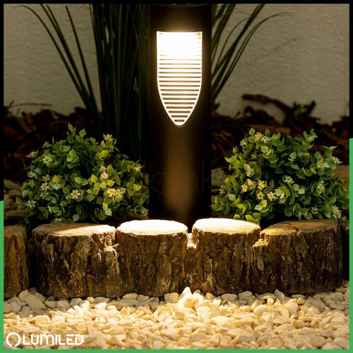 Набір садових круглих сонячних LED‑стовпчиків 4 шт — Burgo Lumiled, нейтральне біле світло 4000 K, чорний корпус, IP44