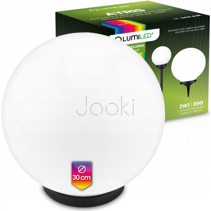 Большой садовый LED-шар 30 см на солнечной батарее - Lumiled Atris, цветной RGB свет, IP44
