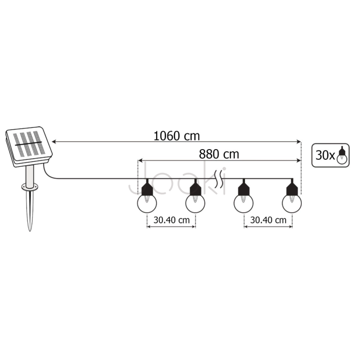 Сонячна гірлянда 30 LED-кульок, 10,60 м, тепле світло 3000K, IP44 Lumiled GLADI 2