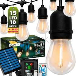 Солнечная садовая LED-гирлянда Lumiled SOLLIS 2, 10,4 м, 15 ламп, пульт ДУ, USB-C, теплый свет 2700K, IP65