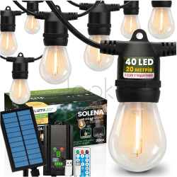 Солнечная LED гирлянда Lumiled SOLENA 20 м, 40 ламп E27, пульт ДУ, USB-C, 2700K, IP65