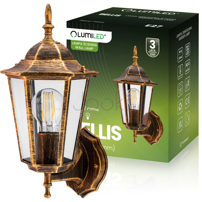 Настенный наружный светильник, ретро-фонарь, патина, E27, IP44, Lumiled Bellis