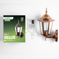Настенный наружный светильник, ретро-фонарь, патина, E27, IP44, Lumiled Bellis