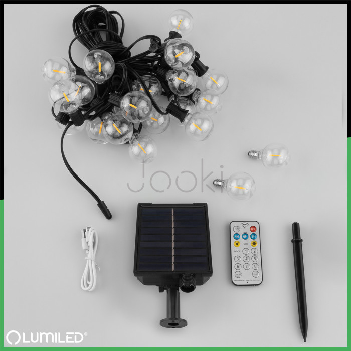 Сонячна садова декоративна гірлянда 20 LED-ліхтариків + 2шт в подарунок, 10.55 м, тепле світло 2700 K, IP44, з пультом, зарядка USB, Lumiled Callis2