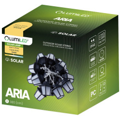 Декоративная солнечная гирлянда Lumiled Aria – 10 LED-фонариков, длина 3,8 м, теплый белый свет 3000 K, IP44, встроенный датчик сумерек, аккумулятор Li-ion 300 mAh