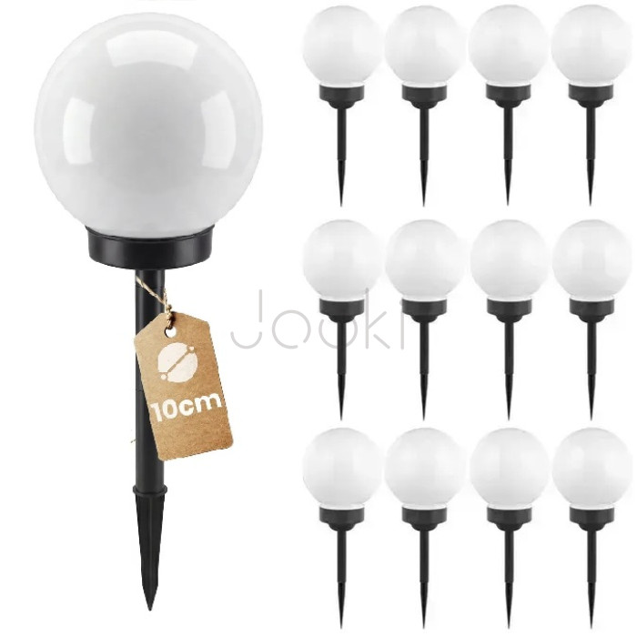 Набор белых садовых LED-шаров 10см на солнечной батарее 12шт — SmartLED, холодный свет 6500K, IP44