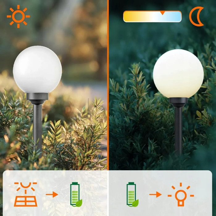 Набор белых садовых LED-шаров 10см на солнечной батарее 12шт — SmartLED, холодный свет 6500K, IP44