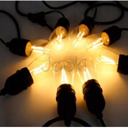 Садова гірлянда 20м з 20 LED-лампами E27 — зовнішнє декоративне освітлення з можливістю з'єднання, SuperLED