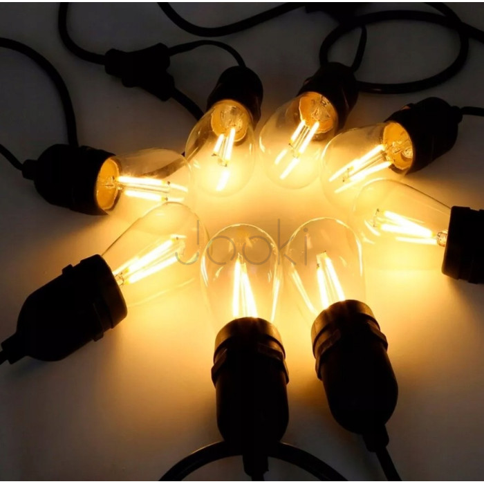 Садова гірлянда 20м з 20 LED-лампами E27 — зовнішнє декоративне освітлення з можливістю з'єднання, SuperLED