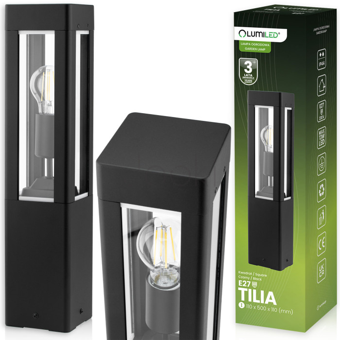 Садовий світильник-стовпчик Lumiled Tilia металевий — 50 см, E27, 230V, класичний стиль