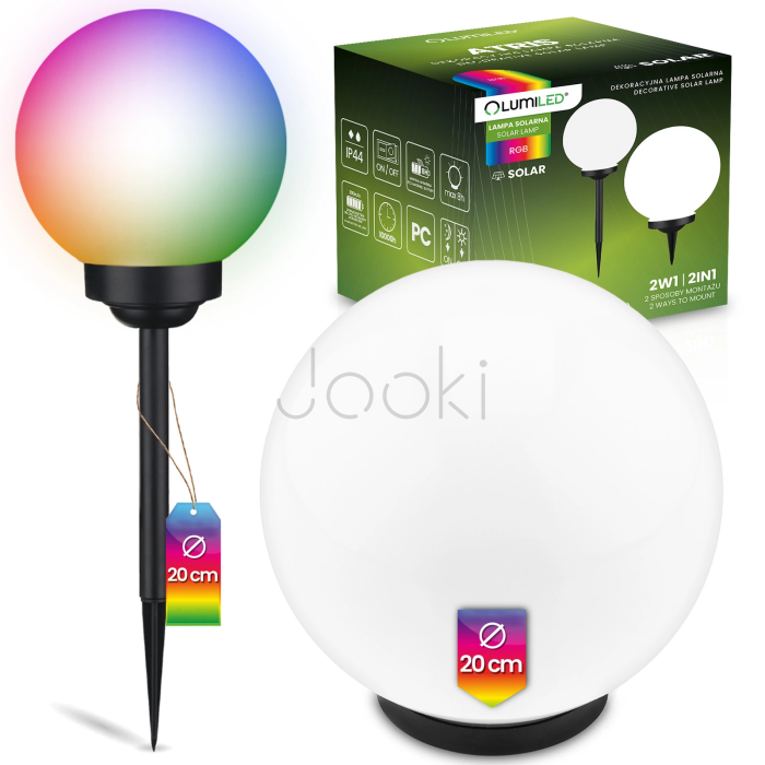 Садова декоративна RGB куля 20 см Lumiled серії Atris — LED світильник на сонячній батареї, IP44