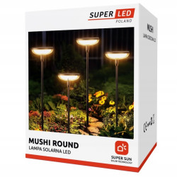 Сонячна садова LED лампа-грибок SuperLED 76 см 3000K декоративна підсвітка, кругла, набір 4шт