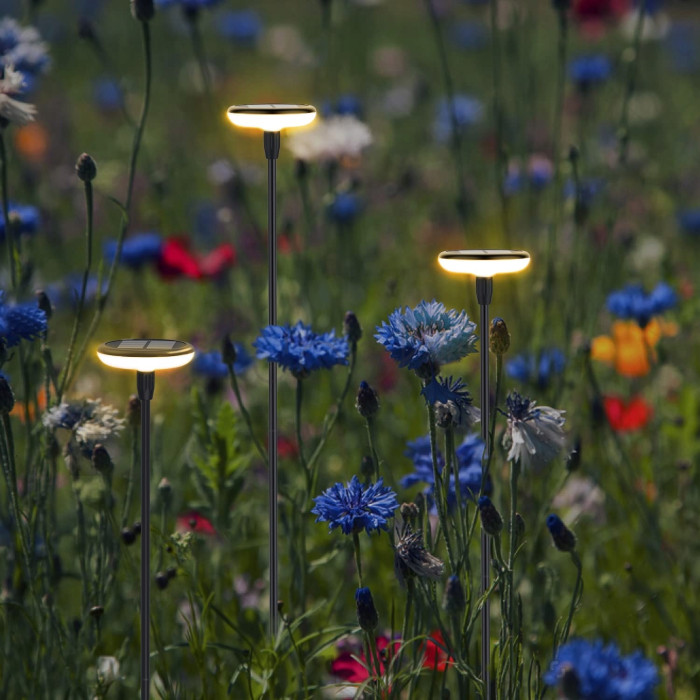 Сонячна садова LED лампа-грибок SuperLED 76 см 3000K декоративна підсвітка, кругла, набір 4шт