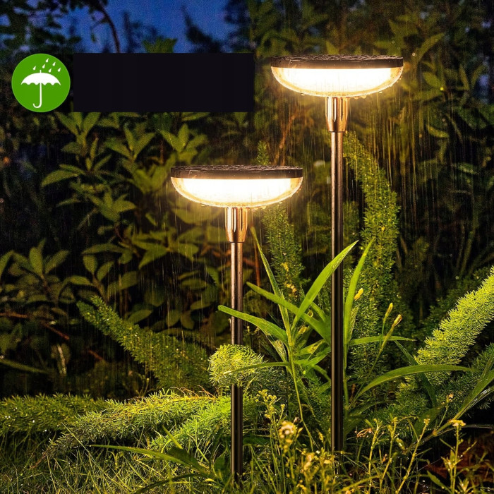 Сонячна садова LED лампа-грибок SuperLED 76 см 3000K декоративна підсвітка, кругла, набір 4шт