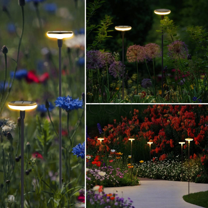 Сонячна садова LED лампа-грибок SuperLED 76 см 3000K декоративна підсвітка, кругла, набір 4шт