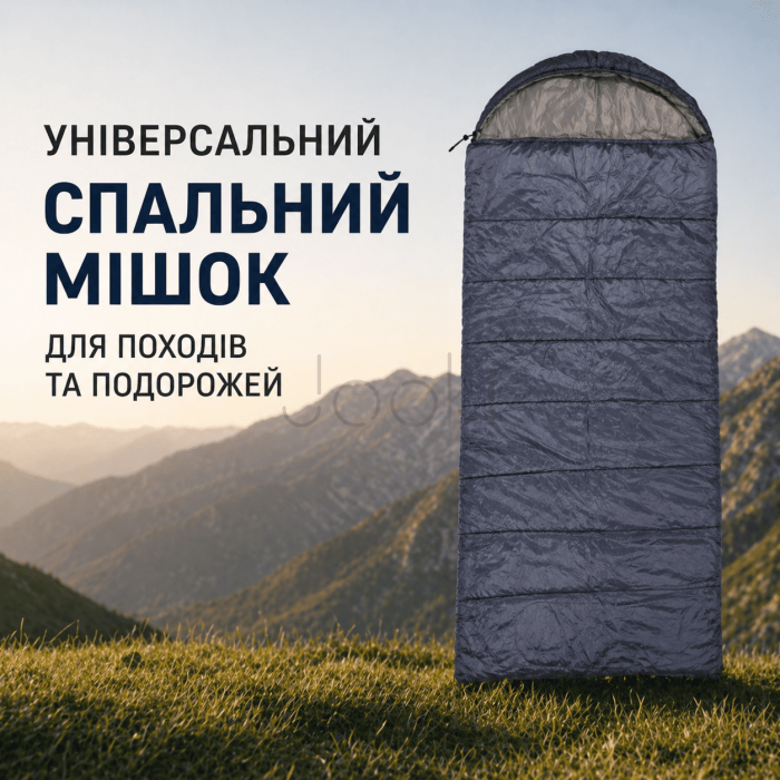 Спальний мішок водонепроникний з капюшоном, сірий LU009