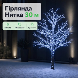 Гирлянда Нить уличная 30 м 300 LED белый провод Белый CF300L30MWW