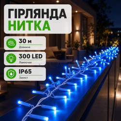 Гірлянда Нитка вулична 30 м 300 LED білий провід Синій CF300L30MWBL Перевірена якість Jooki
