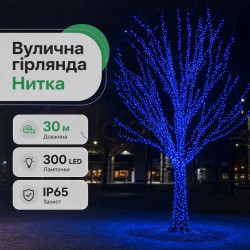 Гірлянда Нитка вулична 30 (м) 300 LED чорний провід Синій CF300L30MBBL  Jooki