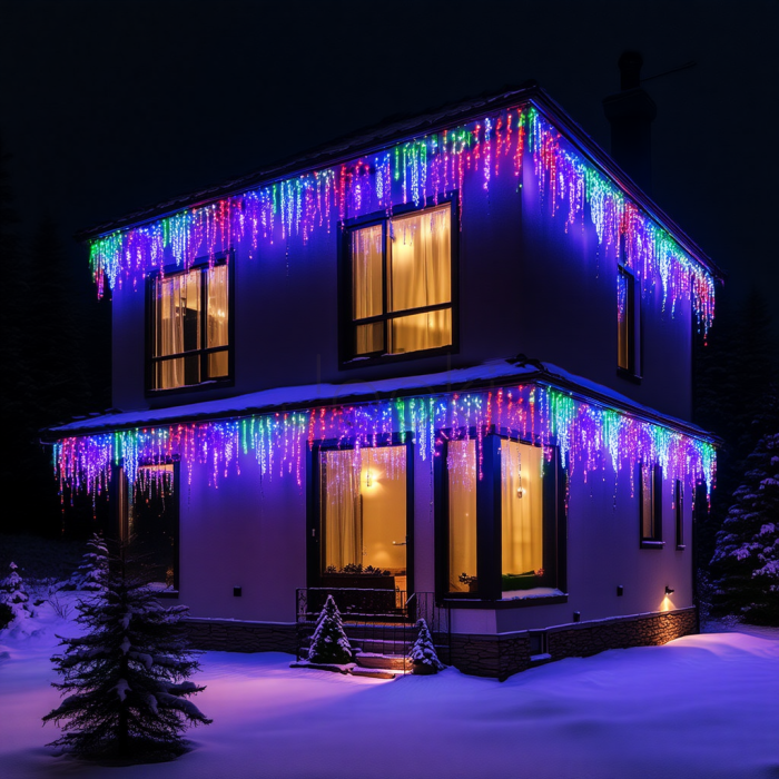 Уличная гирлянда бахрома 25 (м) 405 led светодиодов наружная мультиколор черный провод  Jooki
