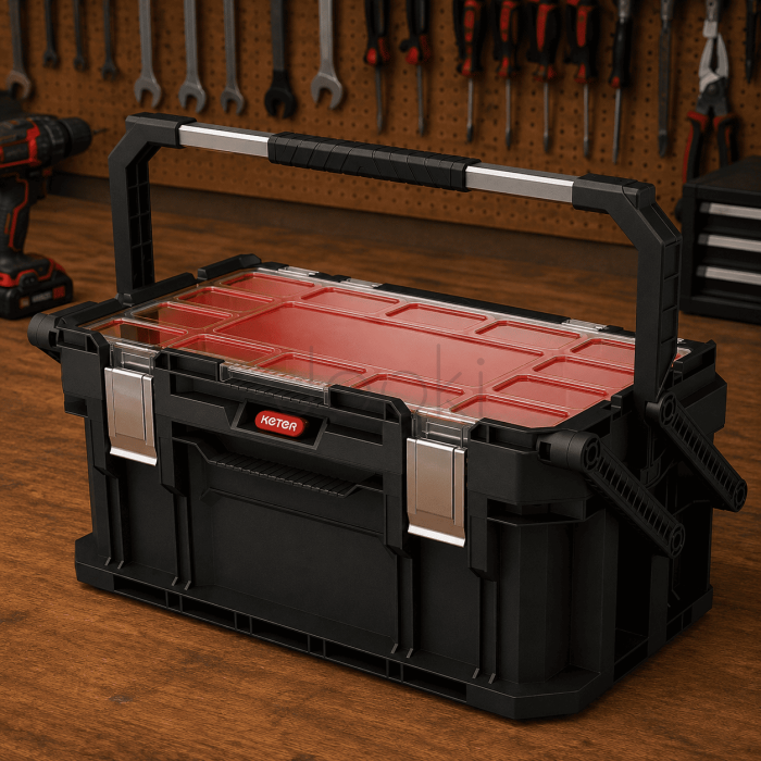 Ящик скриня для інструментів консольний Keter Cantilever Connect 22″, 26л, 12 контейнерів